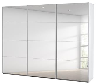 Rauch Möbel Caracas, Kleiderschrank mit Schwebetüren für Schlafzimmer, Kinderzimmer, Flur 3-türig, mit Spiegel, Zubehör Classic, Farbe Weiß, Breite 271 cm