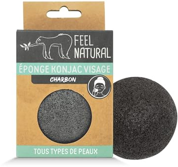 Feel Natural Konjak-Schwamm für das Gesicht – reinigt und reinigt – Gesichtsschwamm Konjac und natürliche Kohle Peeling – Schönheits-Routine, Skincare, Dusche