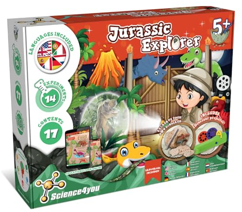 Science4you Jurassic Explorer - Dino Spiel ab 4 5 6 Jahre mit Skelett, Dinoeier und mehr! - Dinosaurier für Kinder, 24 Experimente, Spielzeug und Geschenk für Jungen und Mädchen ab 5+ Jahren