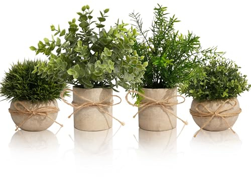 YVONNEYI 4 Stück Kunstpflanze für Deko Wohnzimmer, Künstliche Pflanzen wie echt Eukalyptus, Fake Plant für Home Schlafzimmer Badezimmer Küchen Büro Zimmer Fensterbank Zuhause Innen Deko (005, 4 Stück)
