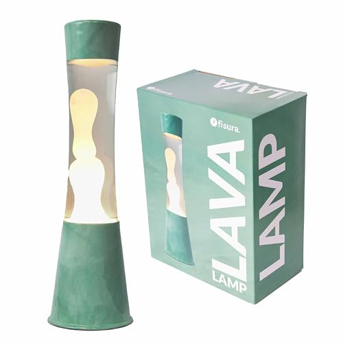 FISURA - Lavalampe Jade. jadegrüner Sockel, transparente Flüssigkeit und weiße Lava. Lavalampe mit Ersatzbirne. Maße: 11 x 11 x 39,5 Zentimeter