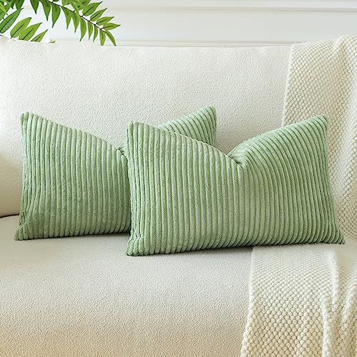 JOTOM 2er Set Cord Kissenbezüge Kissenhülle Dekorative Zierkissen Sofakissen Couchkissen Dekokissen Kissenbezug Deko Kissenhülle für Sofa Wohnzimmer 30x50cm Bohnengrün