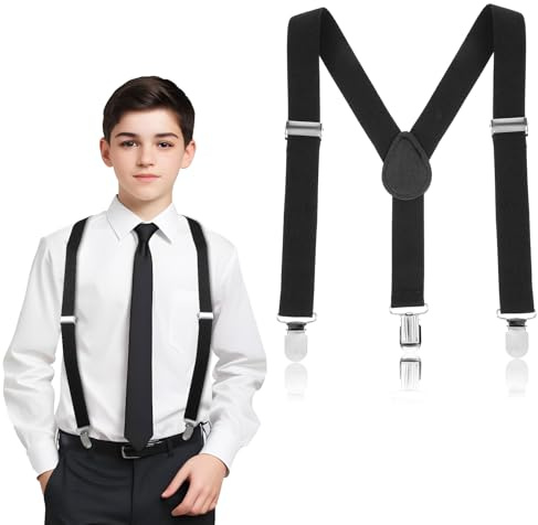 Mabor Hosenträger Kinder, Verstellbar 3 Clips Hosenträger Y Form Hosenträgers Elastische Suspenders Jungen Hosenträgers Schwarz für Kinder Jungen Mädchen