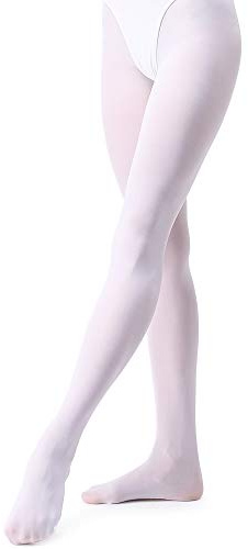 tanzdunsje Ballett Strumpfhose Kinder Tanzstrumpfhose mit Fuß für Mädchen und Damen,Weiß S