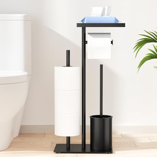 Edelstahl Toilettenpapierhalter Stehend Mit Klobürste - WC Garnitur Mit Tablett, Toilettenbürste und Papierhalter