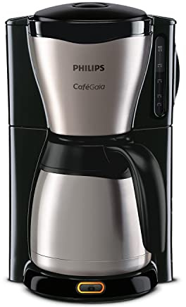 Philips Café Gaia Filterkaffeemaschine – Edelstahl-Thermoskanne, Tropf-Stopp, Intensives Aroma, Automatische Abschaltung, 1.300 ml, Schwarz (HD7546/20)