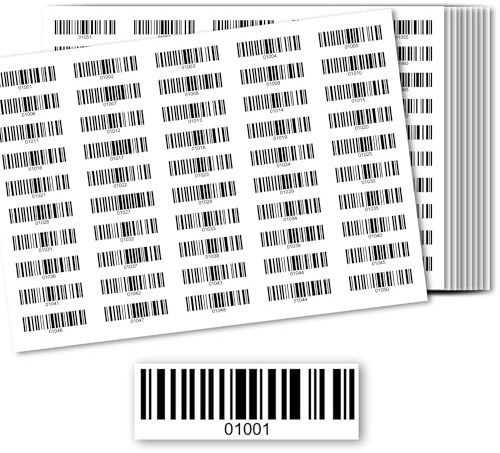 Barcodeetiketten - Inventur Aufkleber DGUV Prüfung Barcode Etiketten 500 Stck - Nummeriert 1-500, 501-1000, 1001-1500, 1501-2000 - Strichcode Elektrotechnik Code128 selbstklebend 50x17mm (01001-01500)