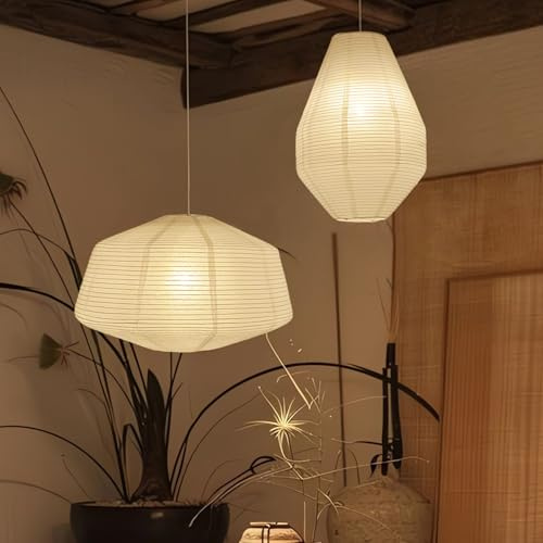 METHEDEECO 2er Set Papierlampenschirme in Diamantform, 49 cm & 35 cm, handgefertigte Reispapier Hängelampenschirme für Wohnzimmer, Schlafzimmer & Esszimmer, nur Schirme