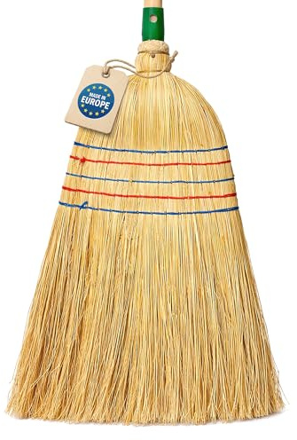 Peggy Perfect - Hochwertiger Strohbesen, Reisstrohbesen mit 5-facher Naht, Buchenholzstiel und extra dickem Reisstrohbesatz. Gesamtgröße 141x34x5cm. Naturprodukt aus nachhaltigen Materialien.