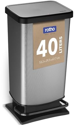 Rotho Paso Mülleimer 40l mit Pedal und Deckel, Kunststoff (PP) BPA-frei, carbonmetallic, 40l (35.3 x 29.5 x 67.6 cm)