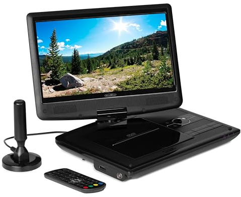 Reflexion DVD1017 Tragbarer 25,4 cm (10 Zoll) DVD-Player mit DVB-T2 HD Tuner, Fernbedienung, 12V Adapter, HDMI, USB, 230V Netzteil schwarz