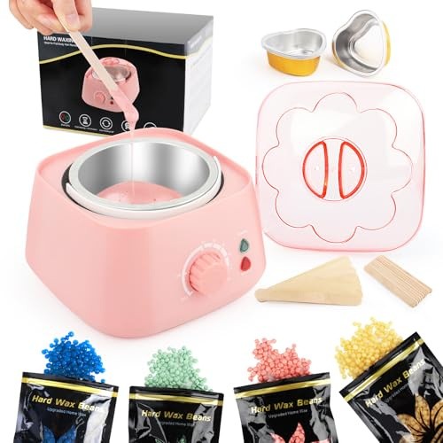 LWMTT Waxing Set 500ml Warmwachs Haarentfernung mit 400g Wax- Professionelle Wachsmaschine mit abnehmbarem Innentopf & Wachsperlen Wax Maschine für Gesicht, Beine, Bikini & Ganzkörper- Rosa
