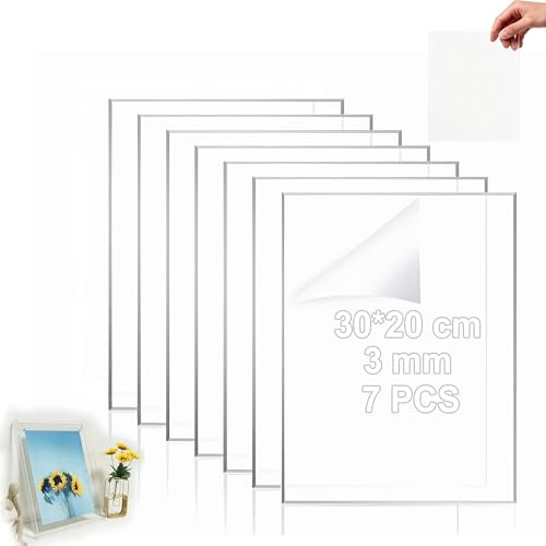 Kiswleon 7 Stück Acrylglas Platte,30 * 20cm Acrylplatte Transparent,Kunststoffplatte 3mm für Bilderrahmen,Schilder,Tischaufsteller,Namensschild,Laser Material,DIY-Projekte