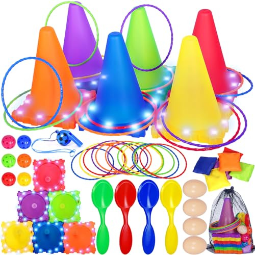 Vautvis Wurfspiel Kinder Outdoor, Light Up Wurfspiele, Gartenspiele, Outdoor Spiele Ab 3 4 5 6 7 8 9 10 Jahre, Ringe Werfen Spiel, Wurfspiele Für Draußen, Outdoor Spielzeug Ab 3-10 Jahre