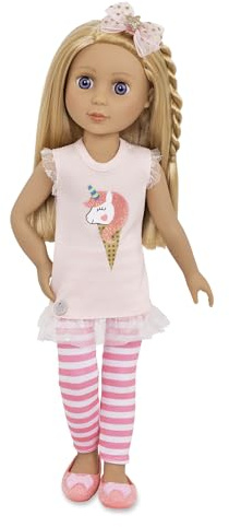 Glitter Girls - Lacy - 36 cm Modepuppe - Blondes Haar & Violette Augen - Poseable Arme & Beine - Einhorn-Eiscreme-Outfit - 3 Jahre +