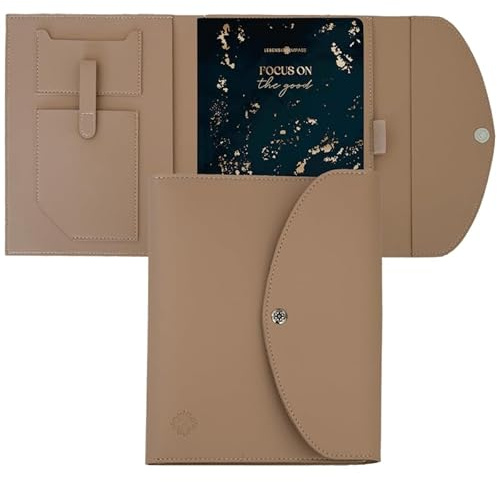 Lebenskompass Buchhülle A5 im edlen Design von "Beige" - Buchtasche & Book Sleeve Bag aus veganem Leder (PU) Für Kalender DIN A5 & als Geschenk für Buchliebhaber