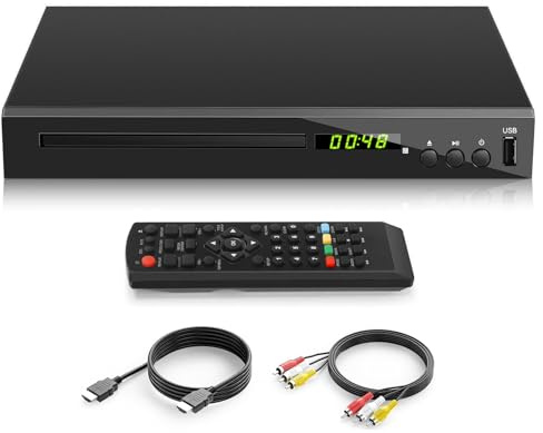 HD Blu-ray Player, Kompakter Blu-ray Disc Player HD 1080P DVD Player für TV mit HDMI-Ausgang, AV-Ausgang, Koaxialausgang, USB-Eingang, Spielt Blu-Ray Discs der Region B/2 und Multiregionale DVD-Discs