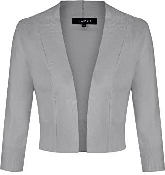 MINTLIMIT Bolero Damen Open Knit Cardigan Strickjacke Langarmshirt Kurz Zum Kleid Shrug Cardigan Top,Hellgrau,M