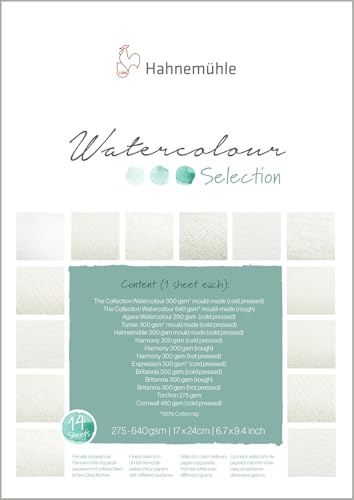 Hahnemühle Watercolour Selection, 14 verschiedene Aquarellpapiere zum testen, 275-640 g/m², 17x24cm