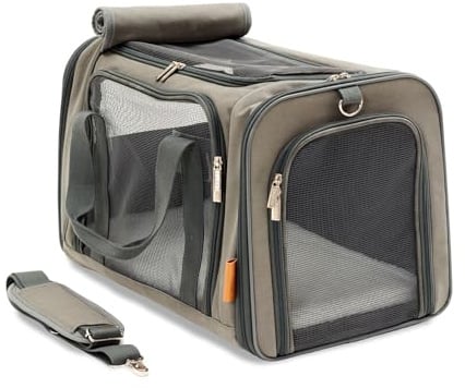 PiuPet® Tiertransportbox, Transporttasche für Katzen & Hunde bis 10kg | Stabile, faltbare Hundetasche mit 50x26x28,5 cm, waschbarer Fleecematte und Schultergurt, bis 10kg, für Reisen & Flugzeug