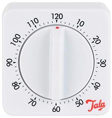 Tala Klassischer mechanischer Timer für 2 Stunden, 60 Minuten einstellbarer Timer mit lautem Klingeln, perfekt für Ihre Koch- und Backbedürfnisse, hergestellt aus BPA-freiem Kunststoff