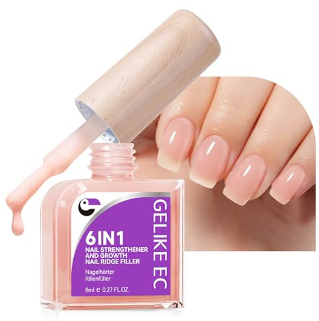 Gelike ec Nagelhärter Wachstums Nagel Rillenfüller: 6 in 1 Nudepink Nagelverstärker Reparatur für Dünne Beschädigte und Brüchige Nägel
