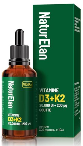Vitamin D3 K2 hochdosiert Tropfen - 20000I.E. + Vitamin K2 MK7 200 mcg pro Dosis, Vegetarische, Ohne Zusätze, Laborgeprüft