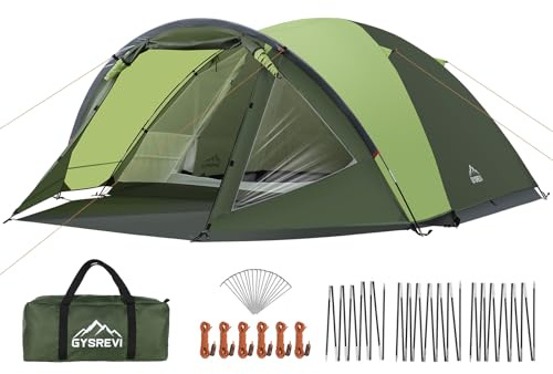Gysrevi Kuppelzelte mit Vorraum, Campingzelt für 3-4 Person, Camping Zelt für 4 Personen mit Schlafzimmer, leichtes Outdoor Zelt für Camping, Wandern, Rucksackreisen - Grün