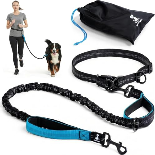 SparklyPets, Joggingleine, 1 Dog M/L, Blue | 2-in-1 Design, Doppelgriff und Bauchgurt, für große und mittelgroße Hunde, ideal zum Joggen und Wandern.