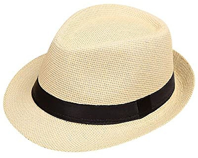 Boolavard Kinder Mädchen Jungen Sommer Fedora Strohhut Breite Krempe Floppy Strand Sonnenblende Hut (Creme/Stroh)