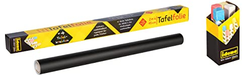 Idena 260025 - Tafelfolie selbstklebend, inklusive 4 Kreiden, 45 x 200 cm, schwarz
