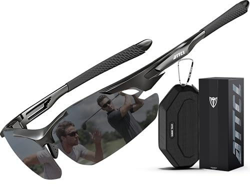 ATTCL 22g Sonnenbrille Herren Polarisiert Sports: UV400 Schutz Sicherer Sitz Leicht Wrap-Around TR90 Rahmen Laufen Angeln 7027 Schwarz