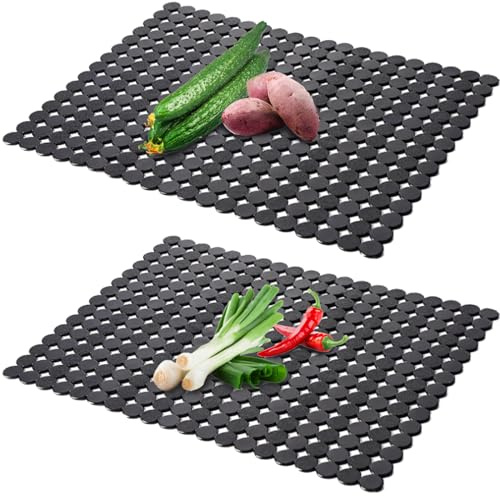 Luckwaii 2 Stück spülbeckeneinlage 40x30 cm PVC Küche Spülbeckenmatte | Zuschneidbare Spülbecken Schutzmatte Verstellbare Waschbecken Matte für Protektoren Küchenspüle(Schwarz)