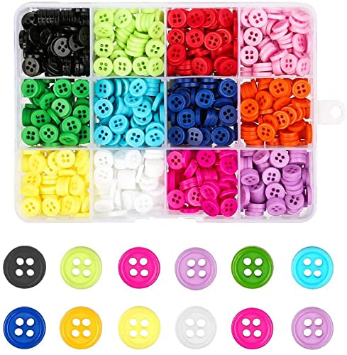 960 Stück Bunte Knöpfe, 9 mm 12 Farben Farbknöpfe, DIY Nähknöpfe Kinderknöpfe Runde Basteln Knöpfe mit Aufbewahrungsbox zum Nähen Basteln Scrapbooking Kinderhemden (4-Loch)
