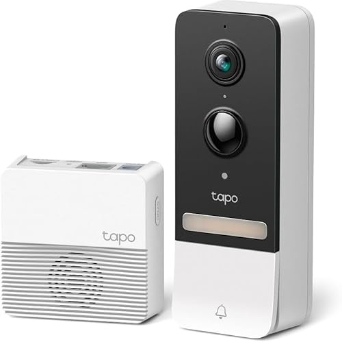 TP-Link Tapo D230S1 Video-Türklingel Akku (Video Doorbell), Türklingel mit Kamera, 2K 5MP, Farbe Nachtsicht, ultrabreiten Sichtfeld, herausnehmbare Batterie, KI-Erkennung, Mit Chime