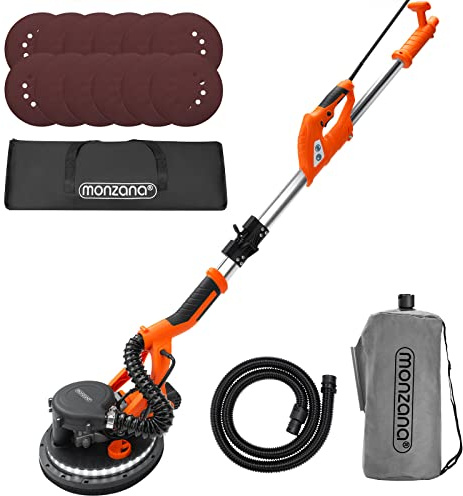 MONZANA® Trockenbauschleifer 750 Watt max Drehzahl 1750 U/min 12x Ø 225mm Schleifscheiben inkl Absaugbeutel LED-Licht Deckenschleifer Schleifmaschine
