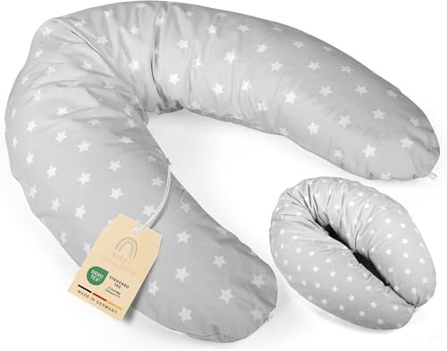 Baby's Stillkissen Seitenschläferkissen XXL - Lagerungskissen Baby | OekoTex zertifiziertes Stillkissen mit Bezug - 190cm großes Schwangerschaftskissen für Baby & Erwachsene - 100% Bio-Baumwolle