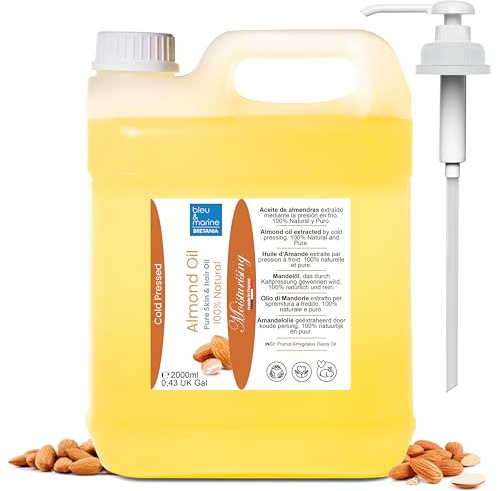 Bio Mandelöl - Kaltgepresst, Ökologische Anbau in Spanien - Babyfreundlich, Anti-Dehnungsstreifen, Natürliches Make-up-Entferner, Massageöl 2000 ml