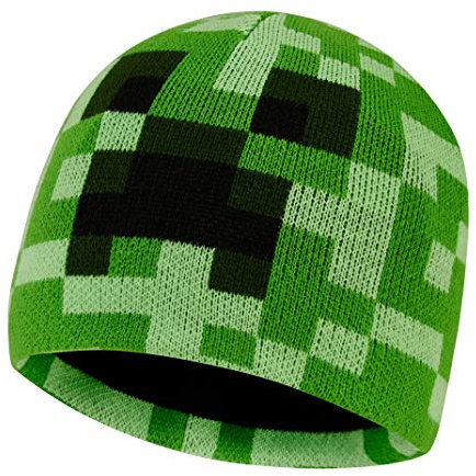 Minecraft Wintermütze Jungen 6-14 Jahre, Gefütterter Bucket Hat oder Beanie & Handschuhe, Gaming Geschenke für Kinder (6–14 Jahre, Grün Mütze)