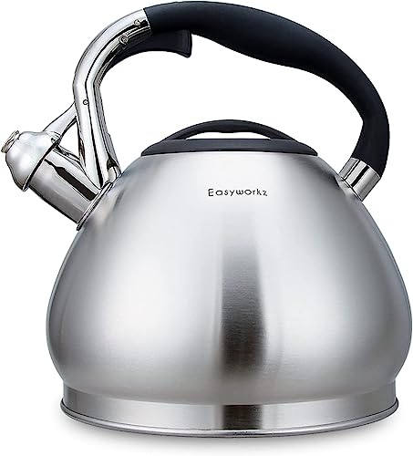 Easyworkz Wasserkessel Induktion Pfeifkessel aus Edelstahl, 2,3 l Teekessel für alle Kochplatten, Flötenkessel mit Hitzebeständiger und rutschfester Griff, Wasserkocher für Tee Kaffee