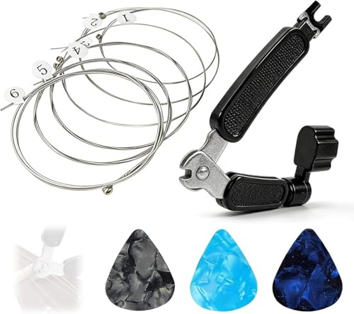 Gitarrensaiten Klassische Gitarre - Nylon Saiten mit Silberbeschichtung, 6er Satz für Konzertgitarre, Westerngitarre und Akustikgitarre, Medium, mit 3 Plektren & 3-in-1 Werkzeug