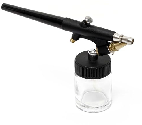 Wiltec Airbrush Pistole Typ 138 mit Single Action Funktion, Düse Ø 0,8 mm, 2 Farbbecher, Pipette und Schlauch für Modellbau, Nailart usw.