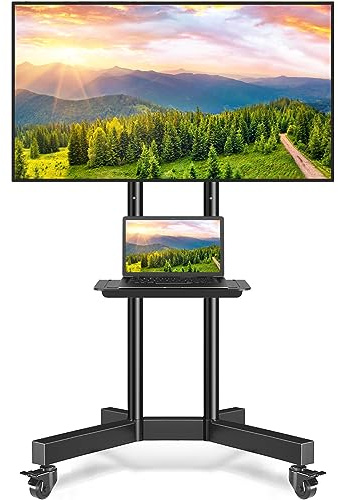RFIVER TV Ständer Rollbar, Fernsehständer TV Wagen mit Rollen, TV Rollwagen Höhenverstellbar für 32-80 Zoll LCD LED OLED Plasma Flach & Curved Fernseher bis zu 50 KG, Max VESA 600x400 mm