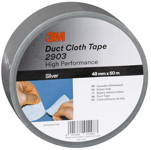 3M Universelles Gewebeklebeband 2903, Duct Tape, Starkes Panzertape, Reparatur Klebeband, Starke Klebkraft, leicht abreißbar, 48mm x 50m, Silber - 1 Rolle