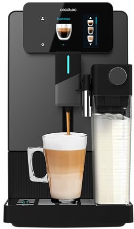 Cecotec Cremmaet Latte Touch Kaffeevollautomat, 19 bar, Thermoblock, 12 Getränke, 4 Profile, Wasser 1,1 l und 400 ml Milch, TFT-Display, konische Mühle, automatische Reinigung, höhenverstellbar