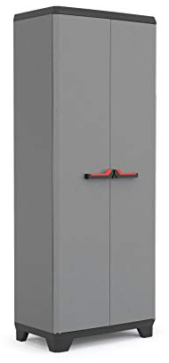 Keter Stilo Kunststoffschrank, hoch, BxTxH: 68x39x173cm, grau/schwarz/rot, inkl. 3 höhenverstellbaren Einlegeböden (max. Tragkraft je 15kg)