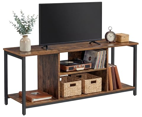 VASAGLE TV-Schrank, Fernsehtisch, TV-Regal, Lowboard mit offenen Fächern, für Wohnzimmer, Unterhaltungsraum, für Fernseher bis zu 55 Zoll, Industrie-Design, vintagebraun-schwarz LTV060B01