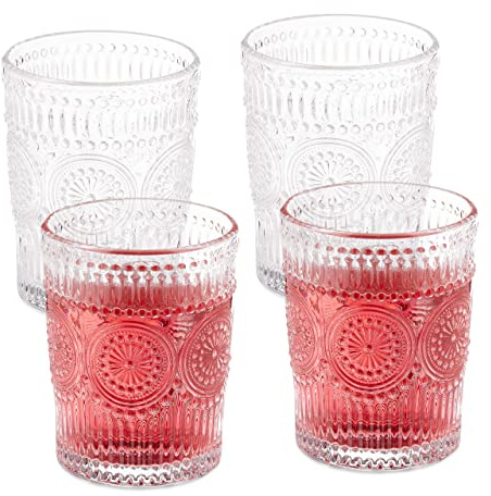 Relaxdays Trinkgläser, 4er Set, 300 ml, Vintage Gläser Wasser, Saft, Limo, spülmaschinenfest, Wassergläser, transparent, 10 x 8 cm