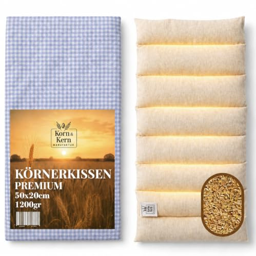 KORN & KERN Manufaktur® Körnerkissen XXL 50×20 cm – 1200g Premium Wärmekissen mit Bezug – Extra Großes Mikrowellenkissen für Nacken, Rücken & Schultern – Ideal als Kirschkernkissen-Alternative