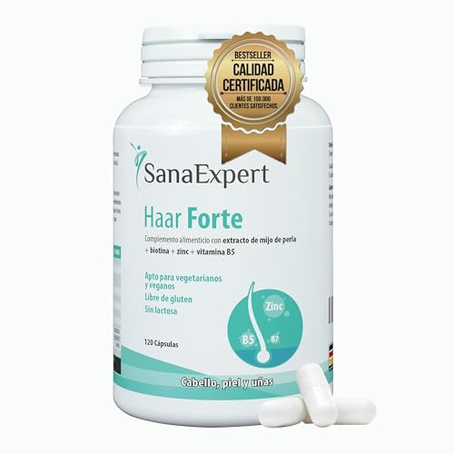 SanaExpert® Haar Forte - Das Original - Haar Vitamine mit Biotin hochdosiert, Zink, Selen & Perlhirseextrakt | Für Haut, Haare & Nägel | 120 vegane Kapseln, 2-Monats-Vorrat, Made in Germany